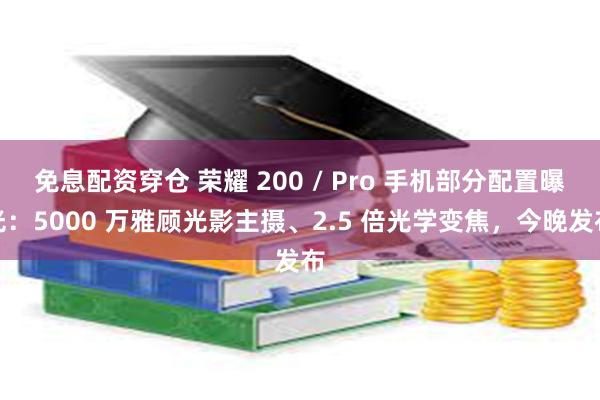 免息配资穿仓 荣耀 200 / Pro 手机部分配置曝光：5000 万雅顾光影主摄、2.5 倍光学变焦，今晚发布