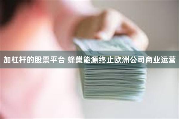 加杠杆的股票平台 蜂巢能源终止欧洲公司商业运营